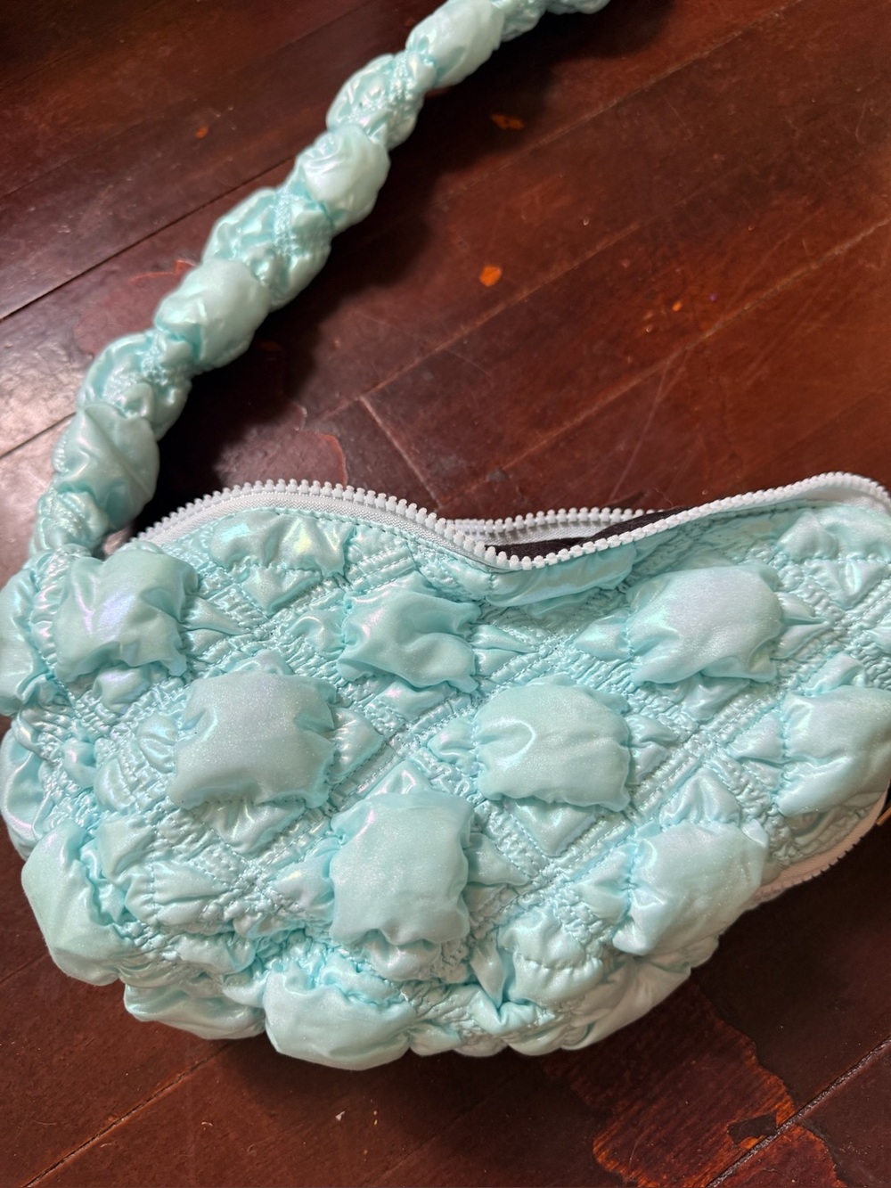 Expressions Mint Quilted Bubble Satin Crossbody Bag